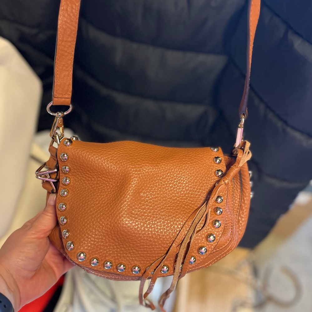 Rebecca Minkoff Cognac Studded Saddle Crossbody